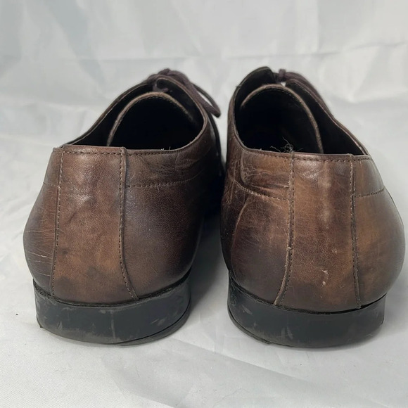 LUKETTI Mens Squared Pointed Toe Grain Leather Oxford Shoes Lace Up Brown 44 - Picture 8 of 14